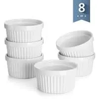 Sweese 501.001 Porcelain Souffle Dishes, Ramekins - 8 Ounce For Souffle, Creme Brulee And Ice Cream - Set Of 6, White