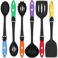 Vremi Cooking Utensils - Kitchen Utensil Set Tools For Nonstick Cookware With Spatula Turner Ladle Pasta Server In Bpa Free Dishwasher Safe Heat Resistant Nylon - Black Multi Color