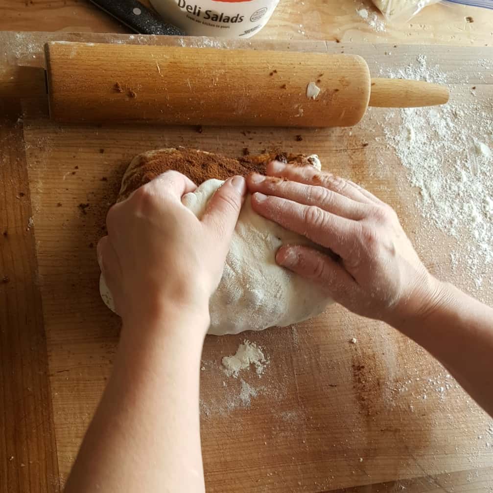 Delicious Soft Sourdough Cinnamon Bread 16 Demo Rolling Up Dough-Cinnamon Raisin Bread