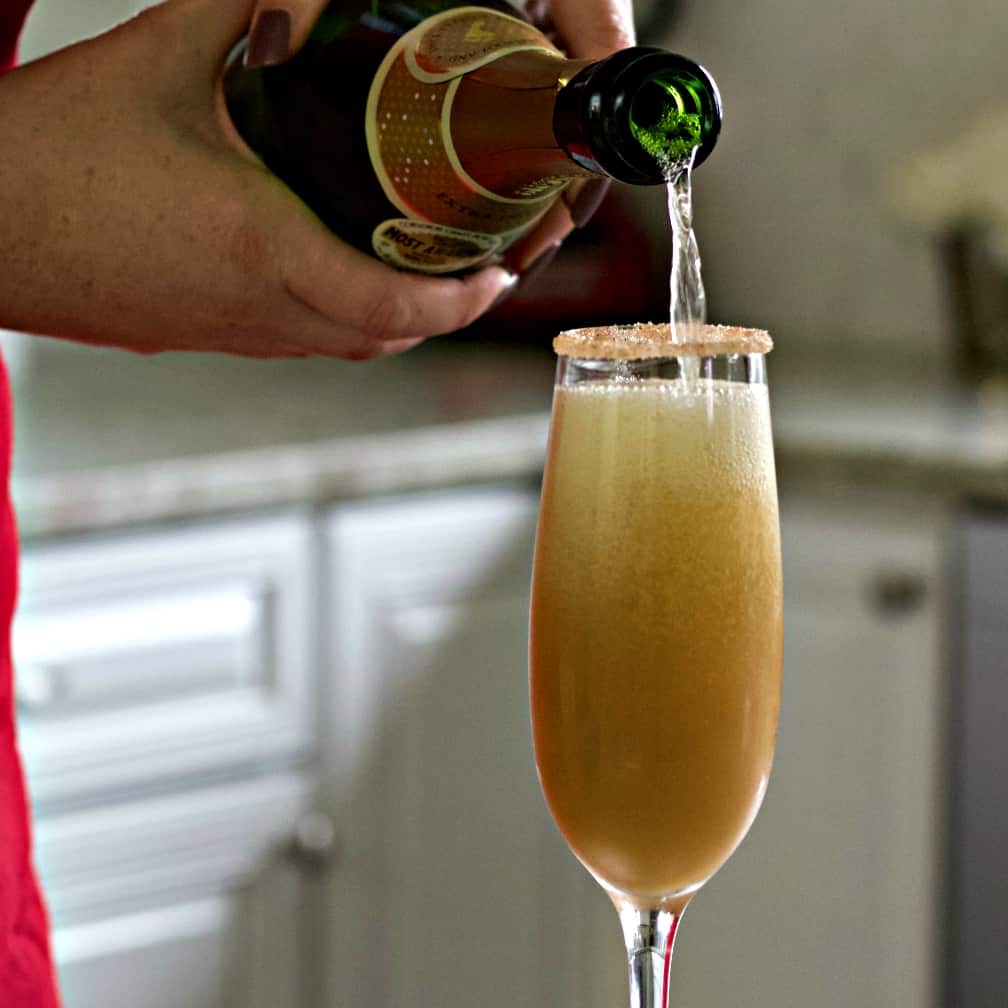 Cinnamon Pear Mimosa Recipe 18 Pouring Sparkling White Wine Into Pear Juice