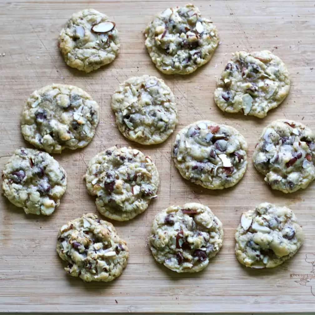 Almond Joy Cookies On A Wooden Board