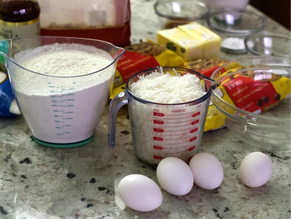 Ingredients For Almond Joy Cookies On A Counter