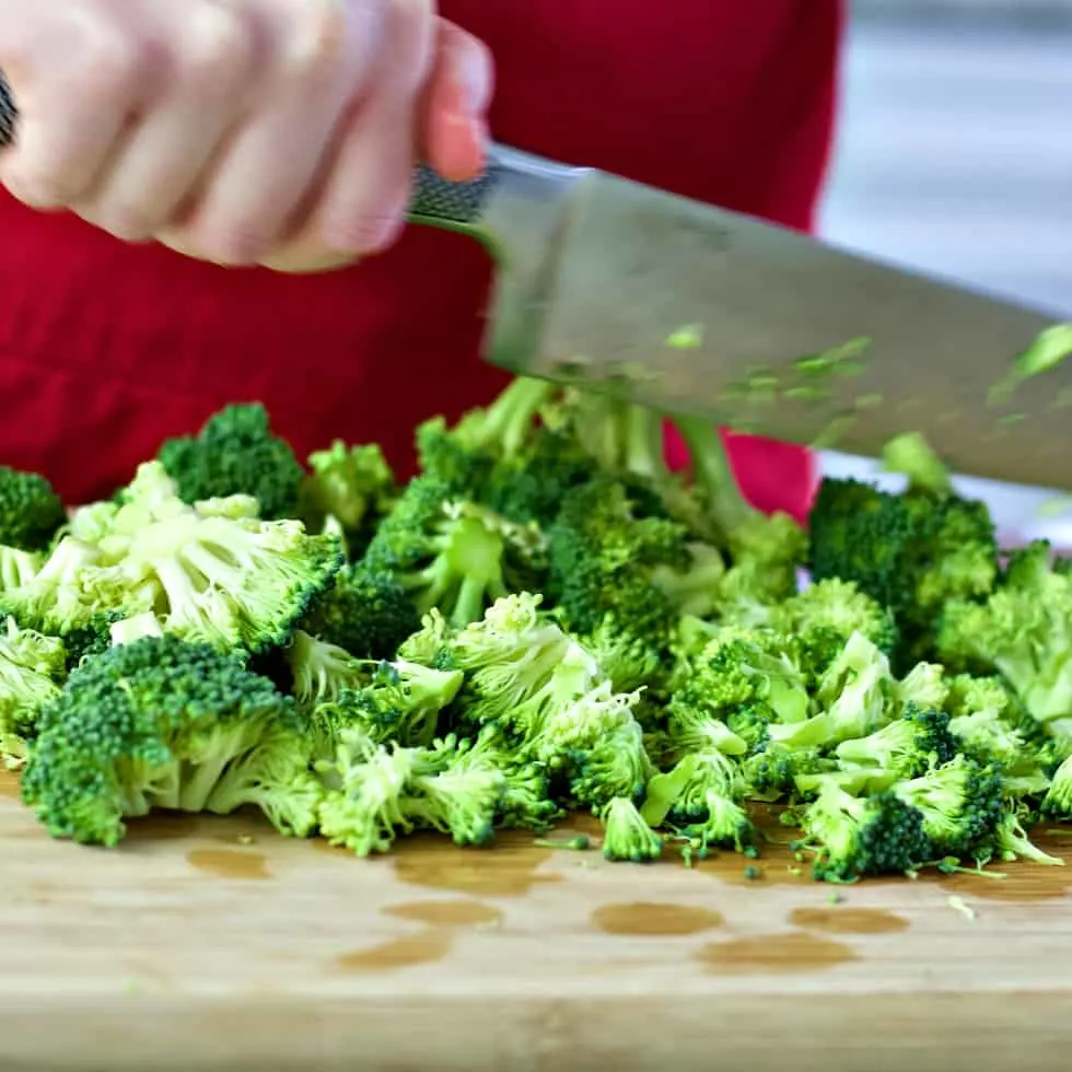 Creamy Cheesy Broccoli Cauliflower Soup 5 Chopping Broccoli For Broccoli Soup