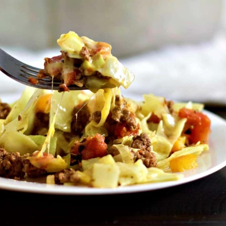 Cabbage casserole on a fork