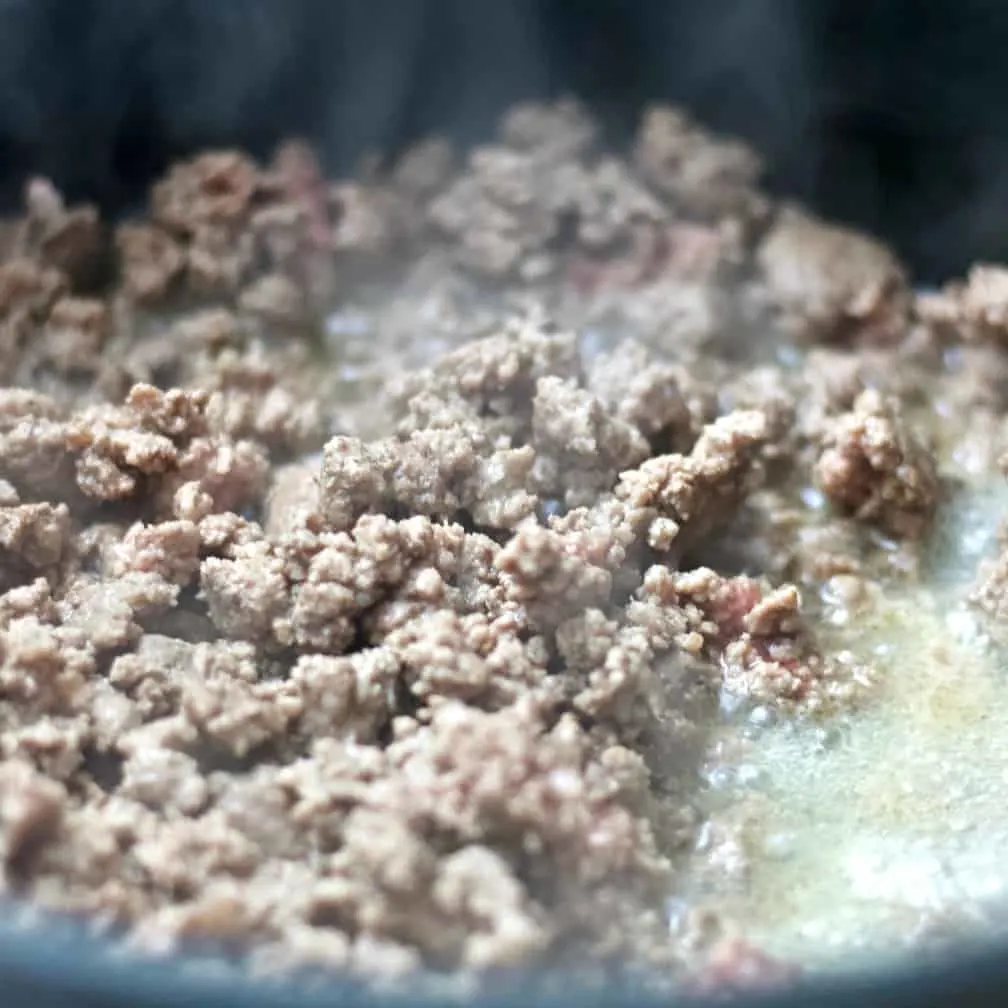 Unstuffed Cabbage Ground Beef Low Carb Dinner 8 Ground Beef Browning In A Skillet