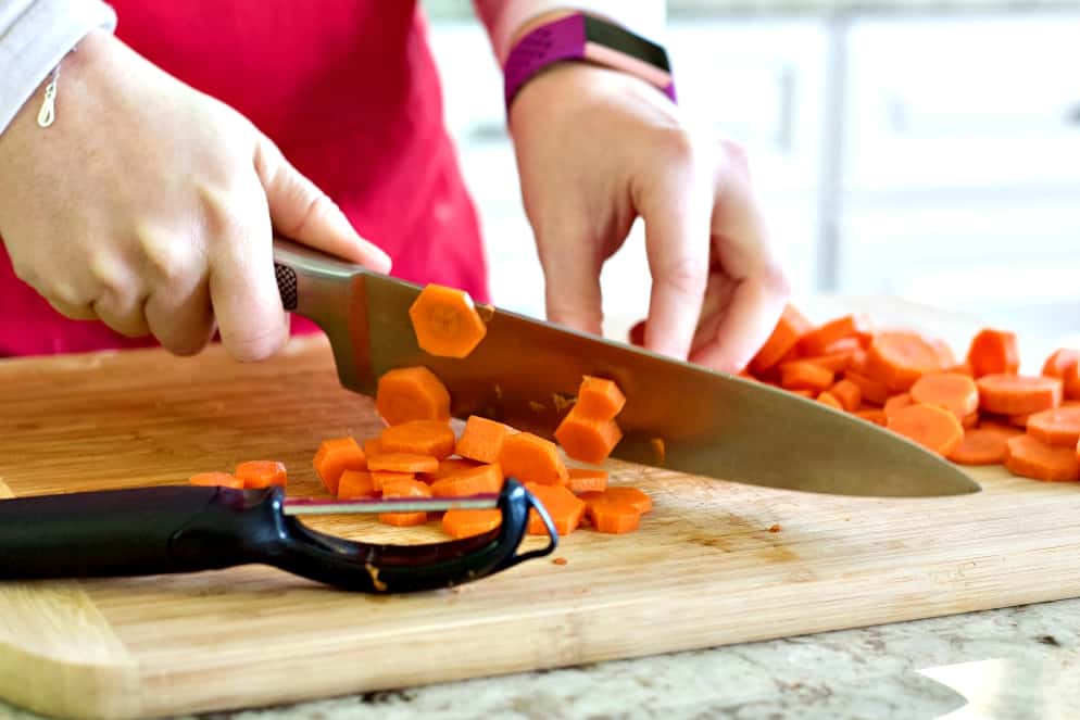 Instant Pot Rotisserie Chicken Soup Recipe 5 Chopping Carrots-Rotisserie Chicken Soup