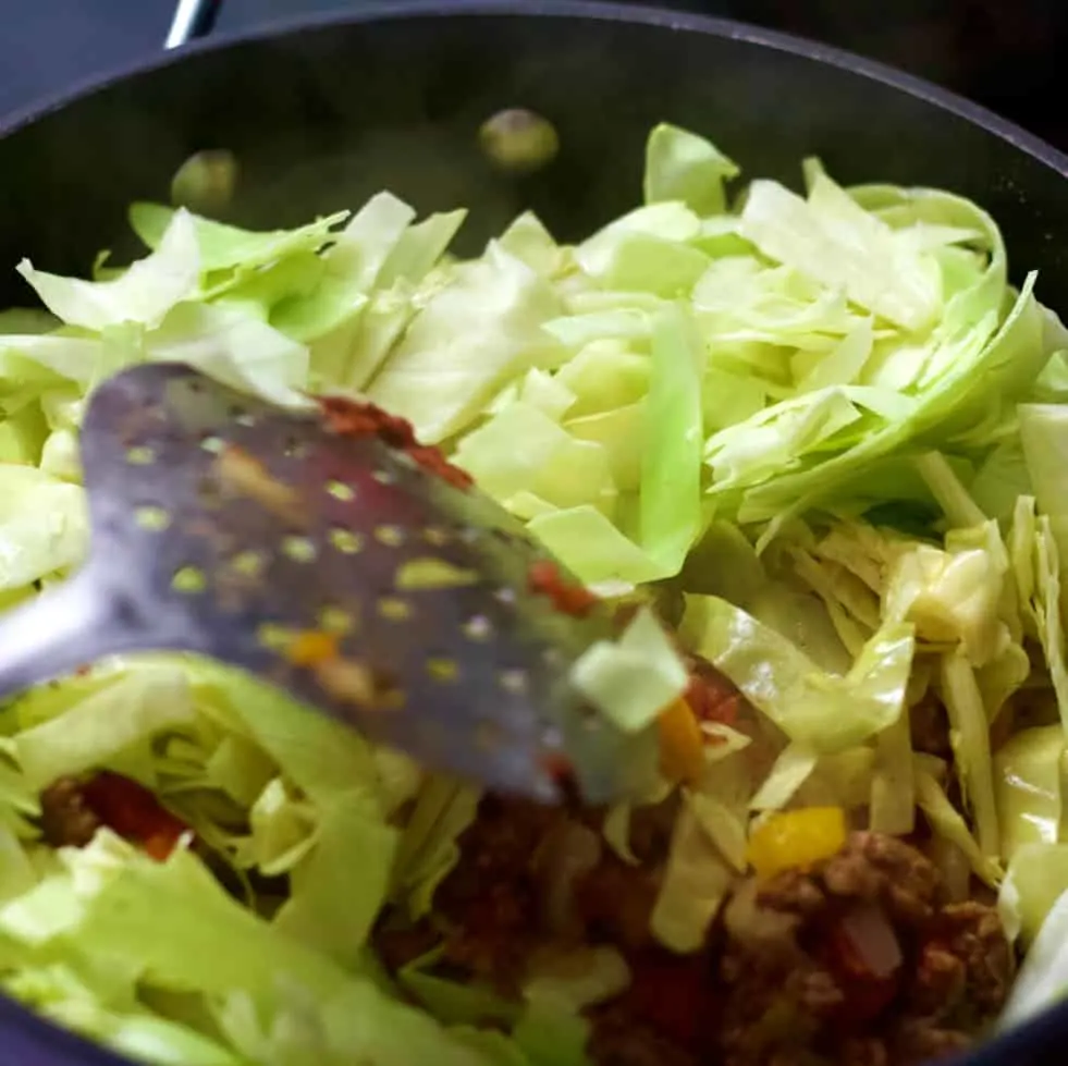 Unstuffed Cabbage Ground Beef Low Carb Dinner 12 Mixing In Cabbage