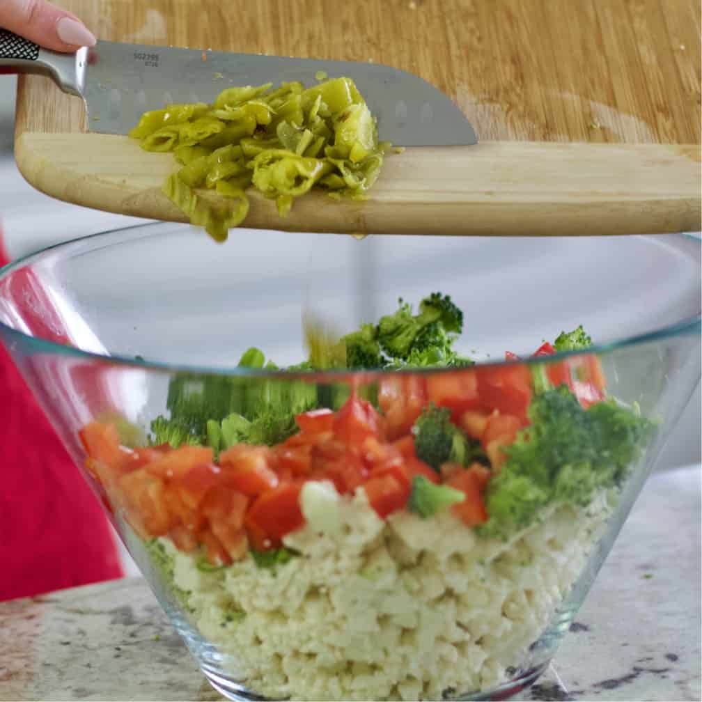 Italian Chopped Salad Recipe 11 Sliding Chopped Pepperoncini Into Salad Bowl-Cauliflower Salad