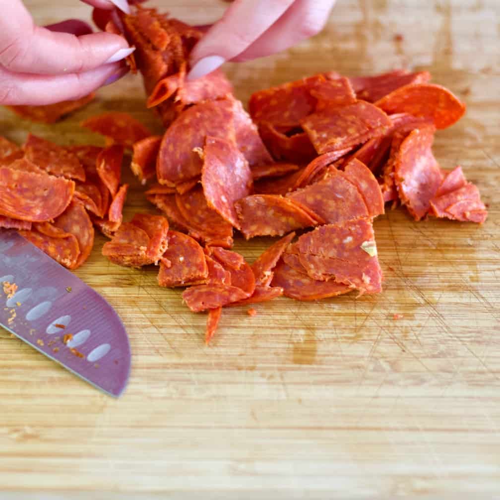 Italian Chopped Salad Recipe 14 Chopping Sliced Pepperoni -Cauliflower Salad