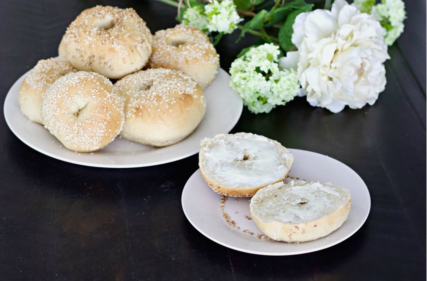 Sourdough Bagels Served With Cream Cheese
