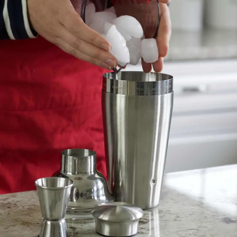 Pouring Ice Into A Cocktail Shaker