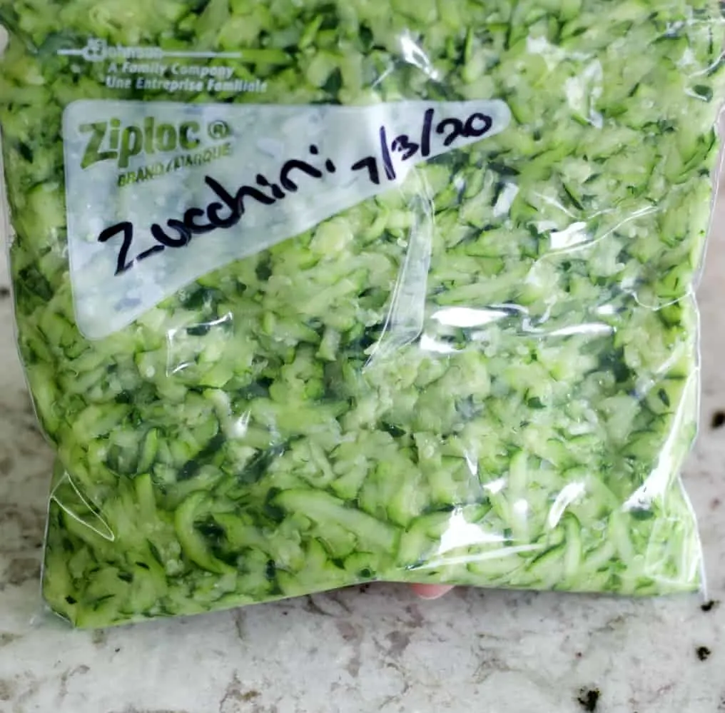 Zucchini In Labeled Freezer Bag.