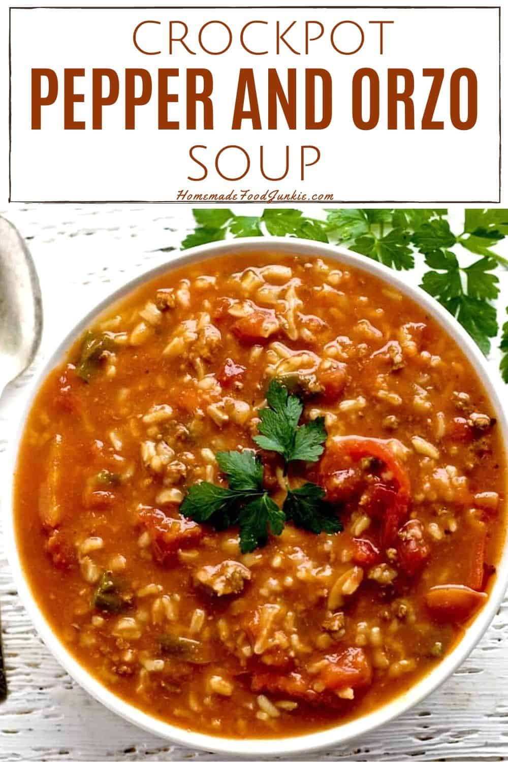 Crock Pot Pepper Soup With Rice And Orzo. Instant Pot Instructions Included! Crockpot Pepper And Orzo Soup-Pin Image