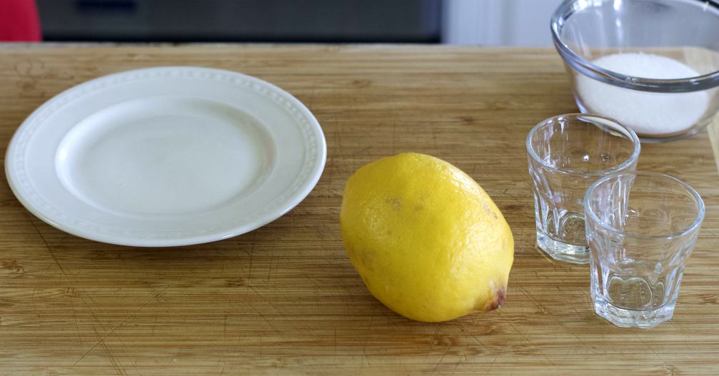Chocolate Cake Shot Recipe with Frangelico 9 how to rim a shot glass. plate, syrup shot glass and lemon