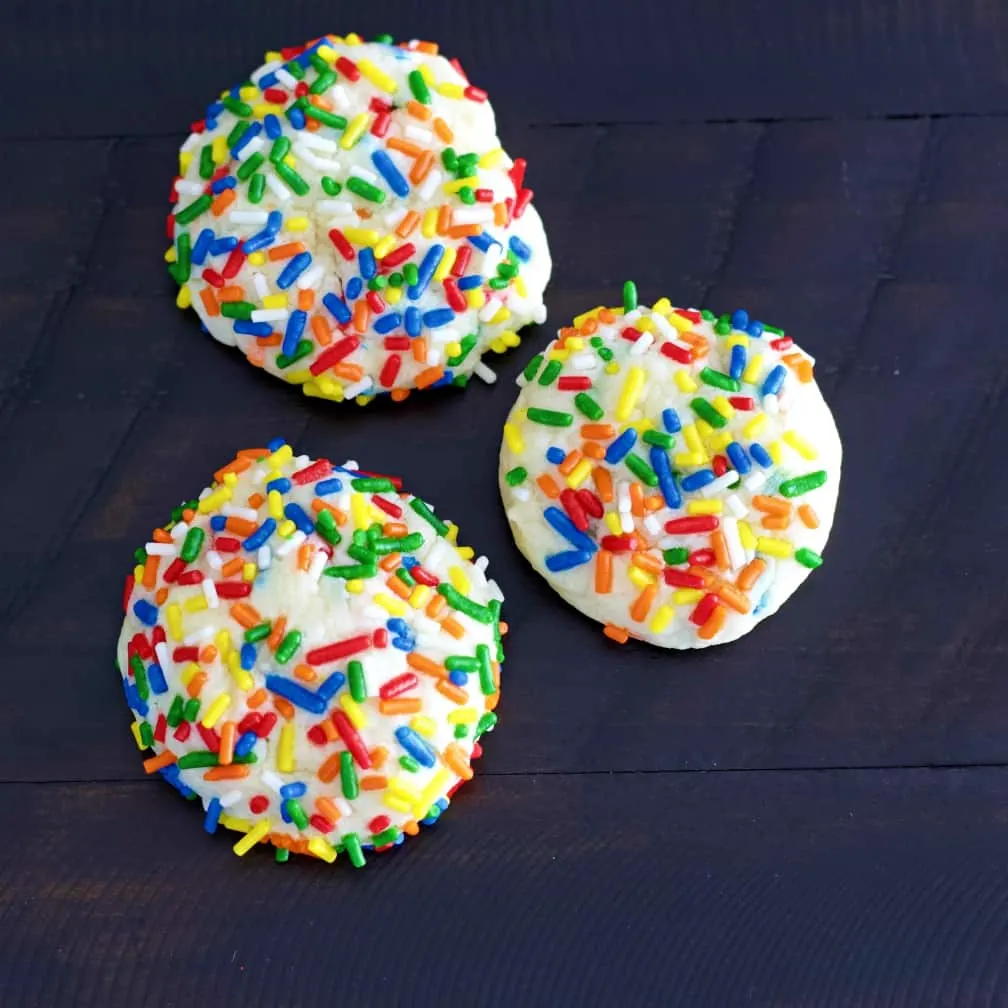 Confetti Sprinkle Cookies Recipe 2 Confetti Sprinkle Cookies On A Dark Table