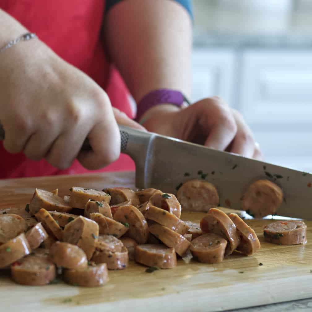 Slicing Chicken Sausage