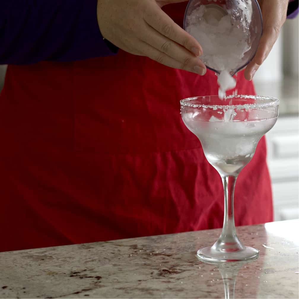 Adding Ice Into Margarita Glass