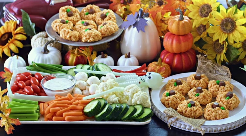 Easy Pumpkin Rice Krispie Treats 8 Halloween Food Ideas. Skeleton Veggie Tray
