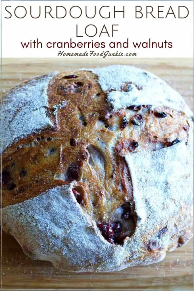 Oatmeal Bread- No Knead Sourdough Recipe 4 Sourdough Bread Loaf With Cranberries And Walnuts-Pin Image