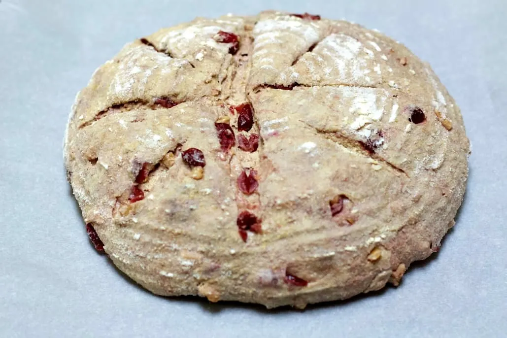 Scored Loaf Of Cranberry Walnut Bread