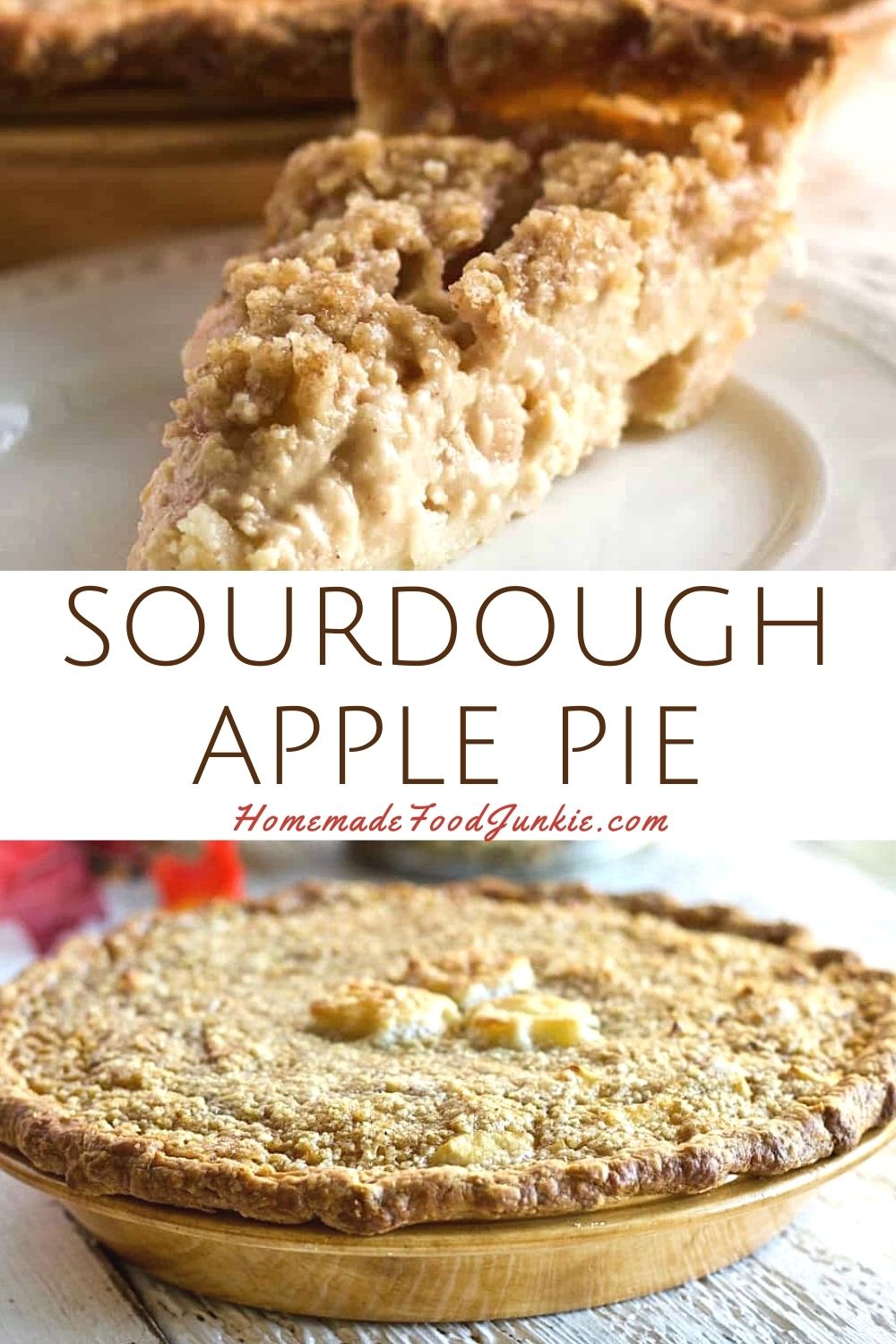 Sour Apple Pie Is A Richly Piquant Single Crust, Crumble Top Apple Pie. An Easy Popular Recipe For The Holiday Dessert Tables! #Pie #Applepie #Applerecipes #Pierecipes #Sourapplepie #Holidayrecipes #Desserts #Desserttable #Dessertfoodrecipes #Dessertrecipes #Dessertmasters #Holidaydesserts Sourdough Apple Pie-Pin Image