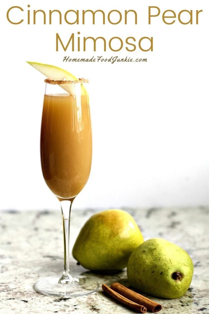 Red Raspberry Champagne Cocktail Recipe 3 Cinnamon Pear Mimosa-Pin Image