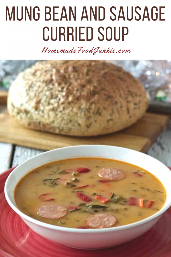 Mung Bean And Sausage Curried Soup-Pin Image
