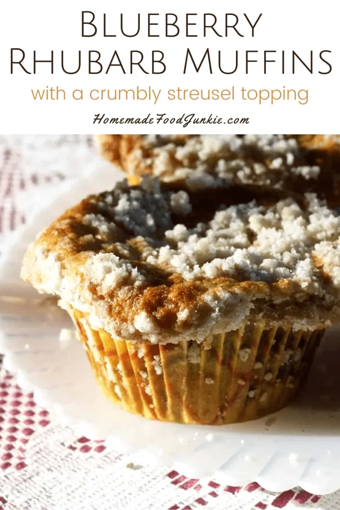 Blueberry Rhubarb Muffins With A Crumbly Streusel Topping-Pin Image