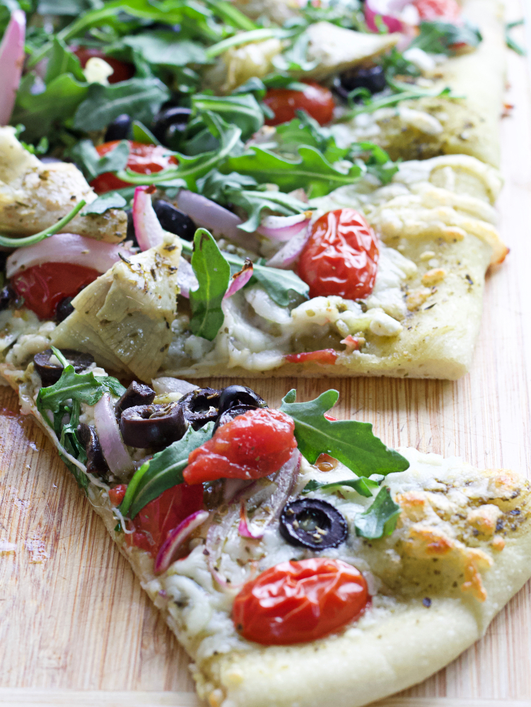 Flatbread With Mediterranean Toppings Cut Slice-Pin