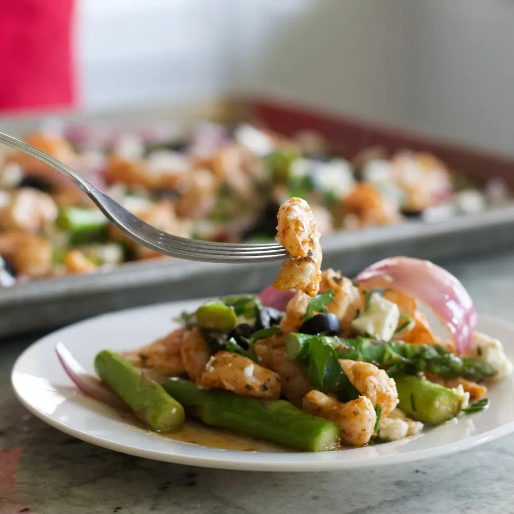 Mediterranean Shrimp Sheet Pan Dinner-Forkful