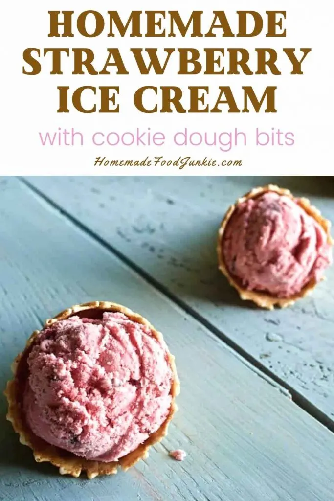 Homemade Strawberry Ice Cream With Cookie Bits-Pin Image