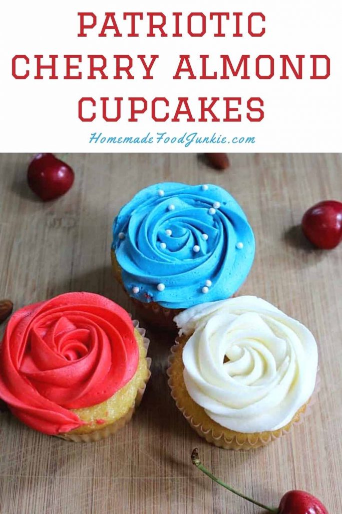 Patriotic Cherry Almond Cupcakes-Pin Image