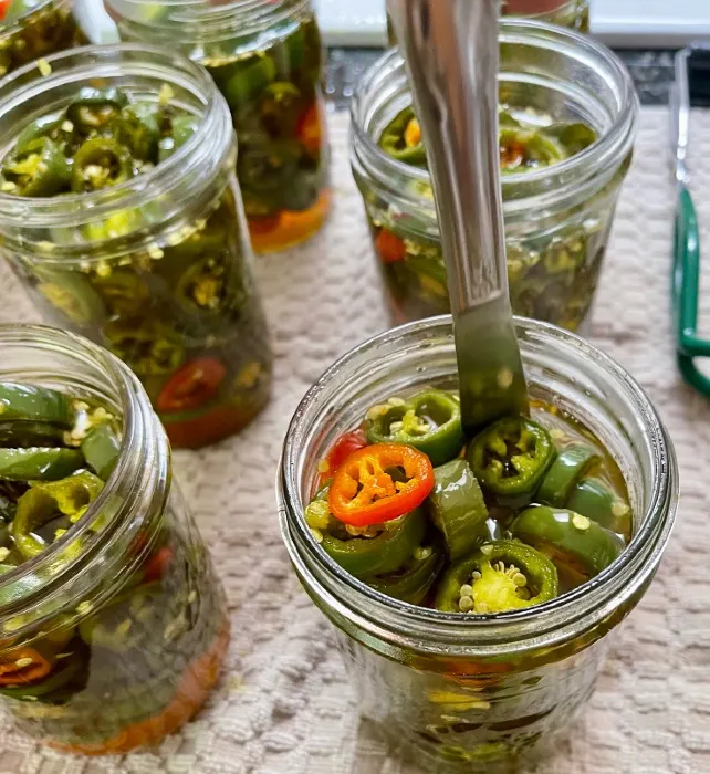 Removing Air Pockets With A Knife-Canning Candied JalapeÑO