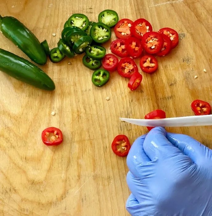 Slicing JalapeÑO -Glove On