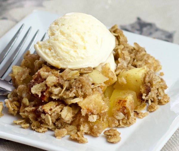 Apple Crisp With Ice Cream. Close Up