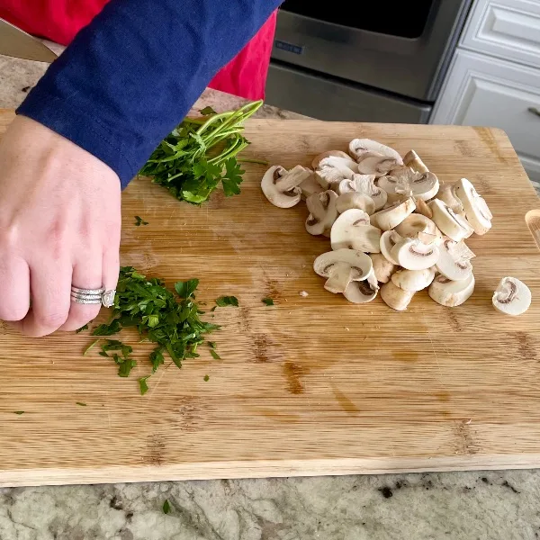 Prepping Mushrooms And Parsley