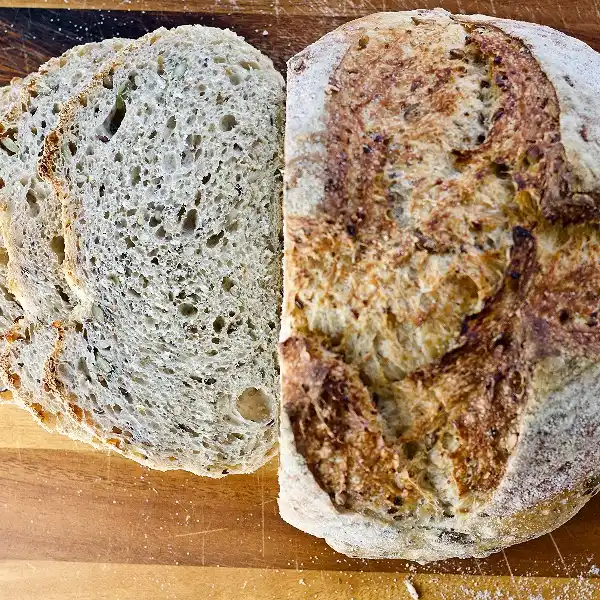sliced multigrain bread (wheat and rye) sourdough