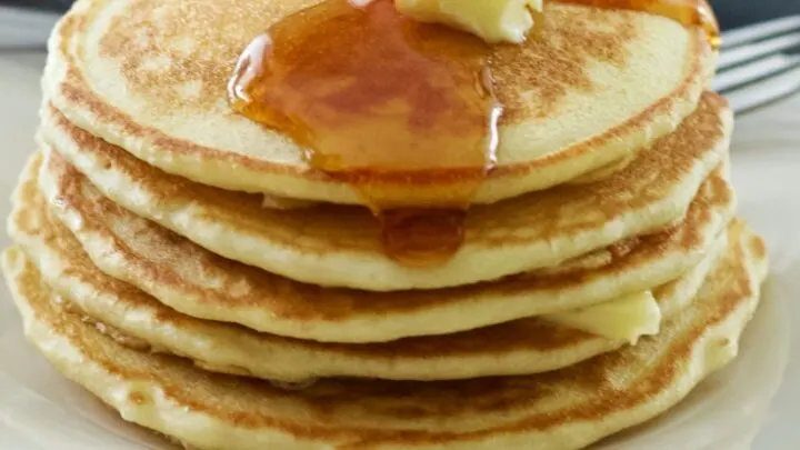 Discard Sourdough Pancakes 5 Stack Of Sourdough Pancakes With Butter And Syrup