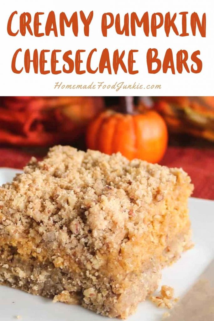 Creamy Pumpkin Cheesecake Bars-Pin Image