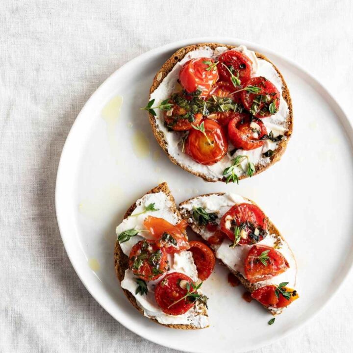 goat cheese crostini with roasted tomatoes and fresh herbs