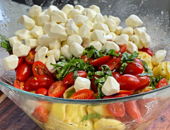 Twisted Caprese Tortellini Pasta Salad 3 Assembled Caprese Tortellini Pasta Salad