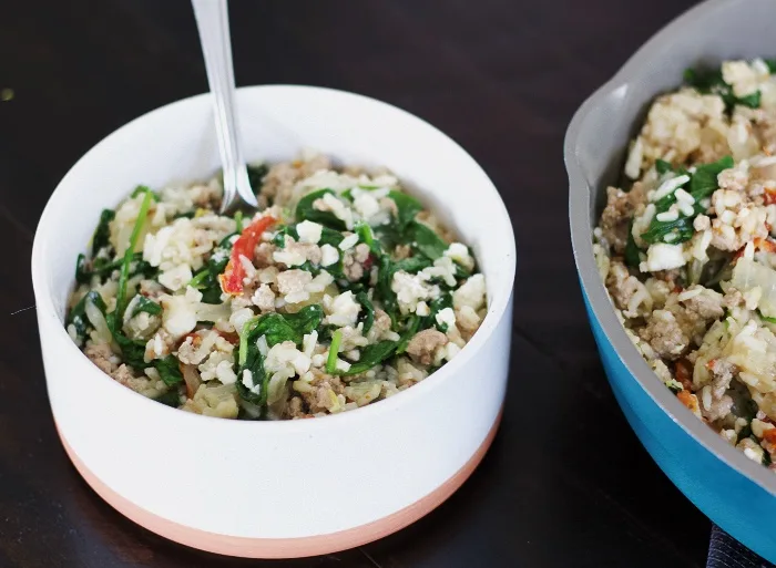 Ground Turkey Skillet Dinner In A Bowl Next To Skillet