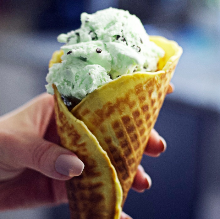 Homemade Waffle Cone With Ice Cream