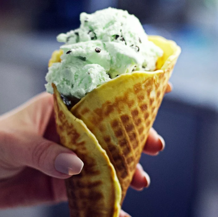 homemade waffle cone with ice cream