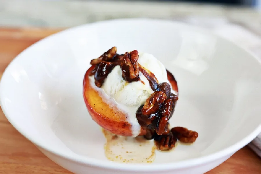 Candied Pecans Over Fried Peach Dessert