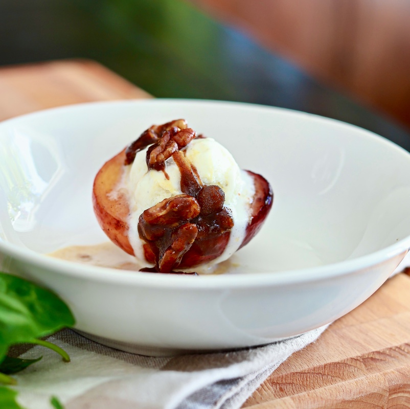 Candied Pecans Fried Peach Dessert 3 Fried Peach Dessert With Pecans And Ice Cream