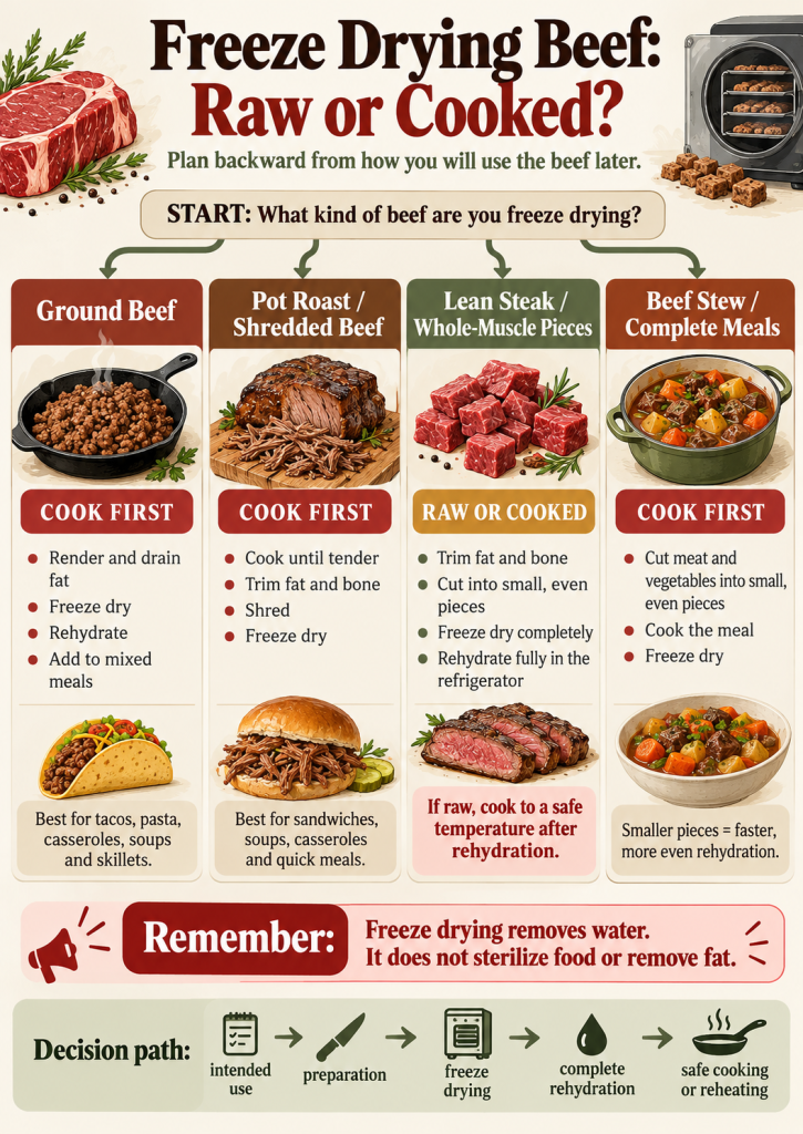 How to Freeze Dry Beef Safely: Steak, Ground Beef, Roasts and Meals 2 Raw or cooked freeze dried beef