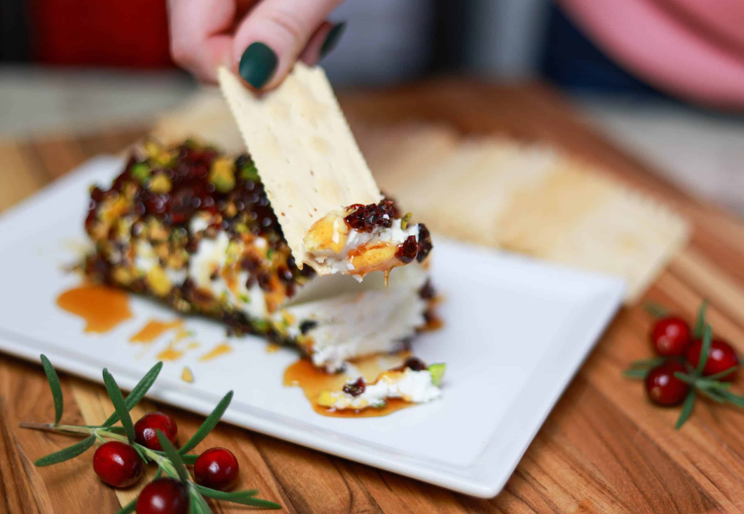 Easy Goat Cheese Appetizer with Cranberries and Pistachios 11 goat cheese appetizer with cranberries and pistachio