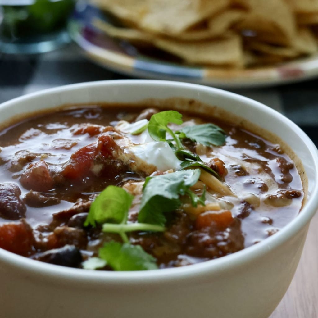 Recipe Index 34 Pumpkin Chili in a white bowl