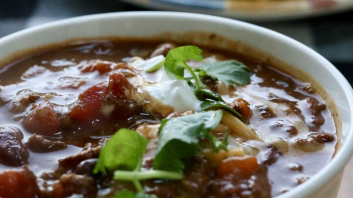 Pumpkin Chili In A White Bowl